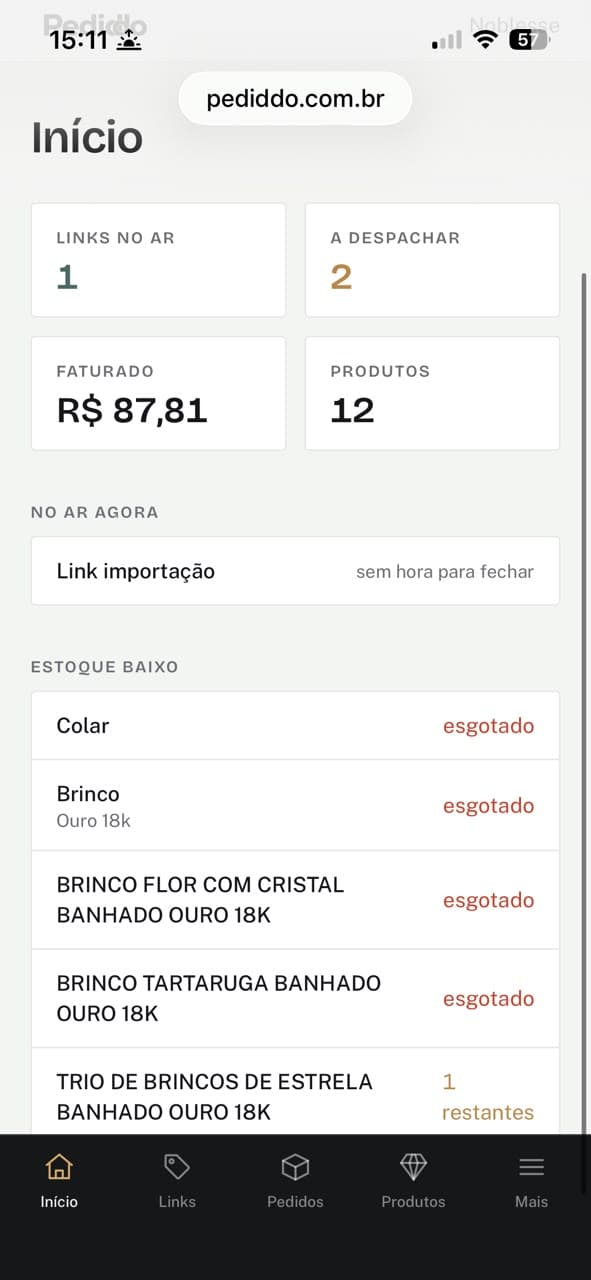 Tela inicial do Pediddo no celular