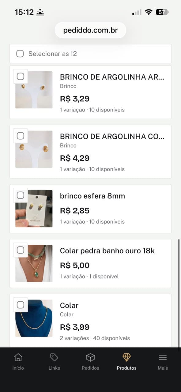 Catálogo de produtos no celular