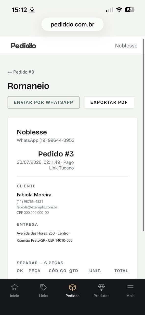 Romaneio de um pedido no celular